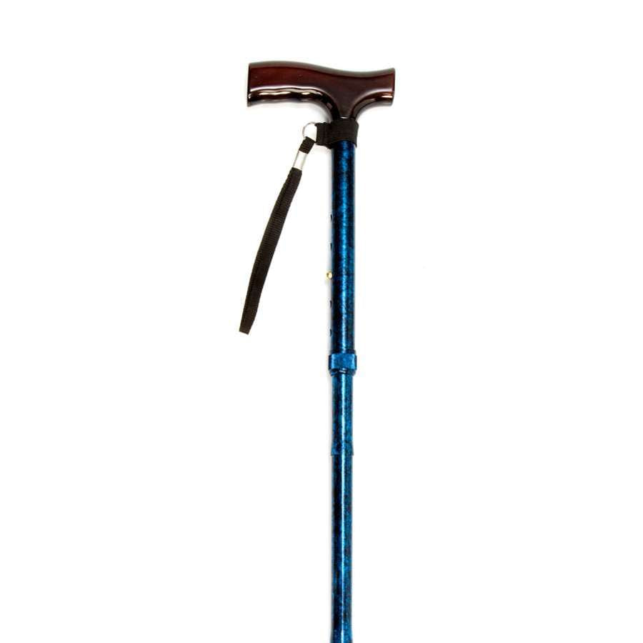 Folding Cane with Strap (Blue Crackle) - Humber Mobility Centre