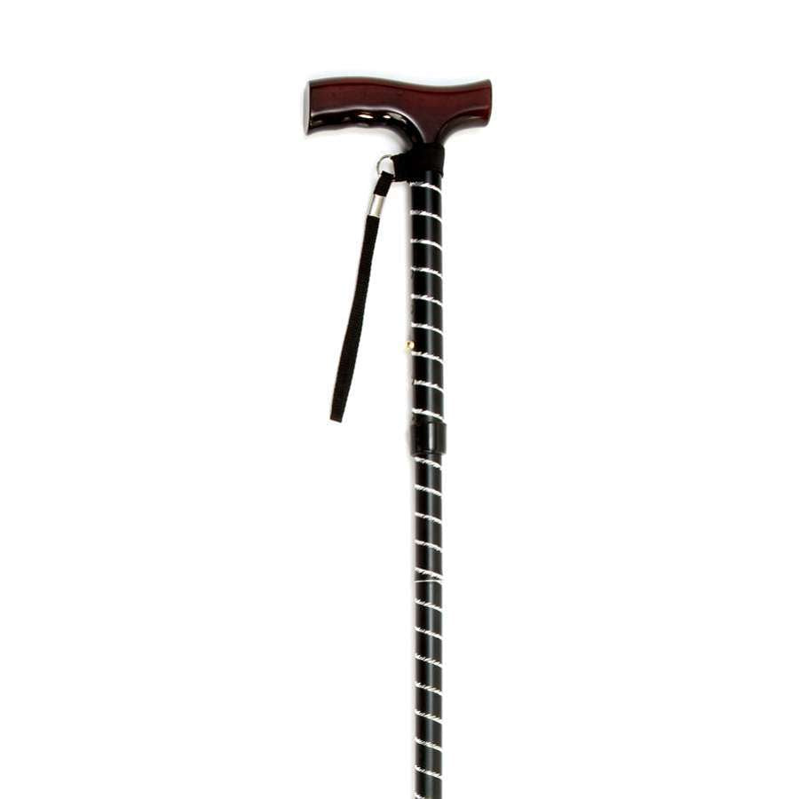 Folding Cane with Strap (Black Stripe) - Humber Mobility Centre