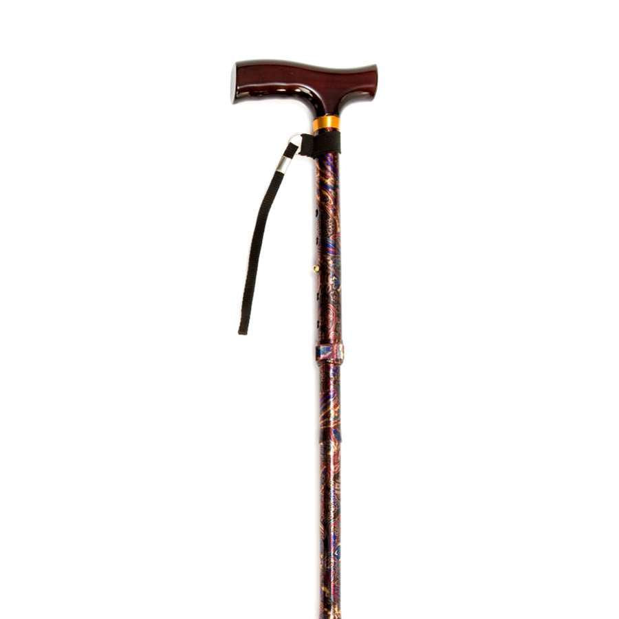 Folding Cane with Strap (Black Paisley) - Humber Mobility Centre