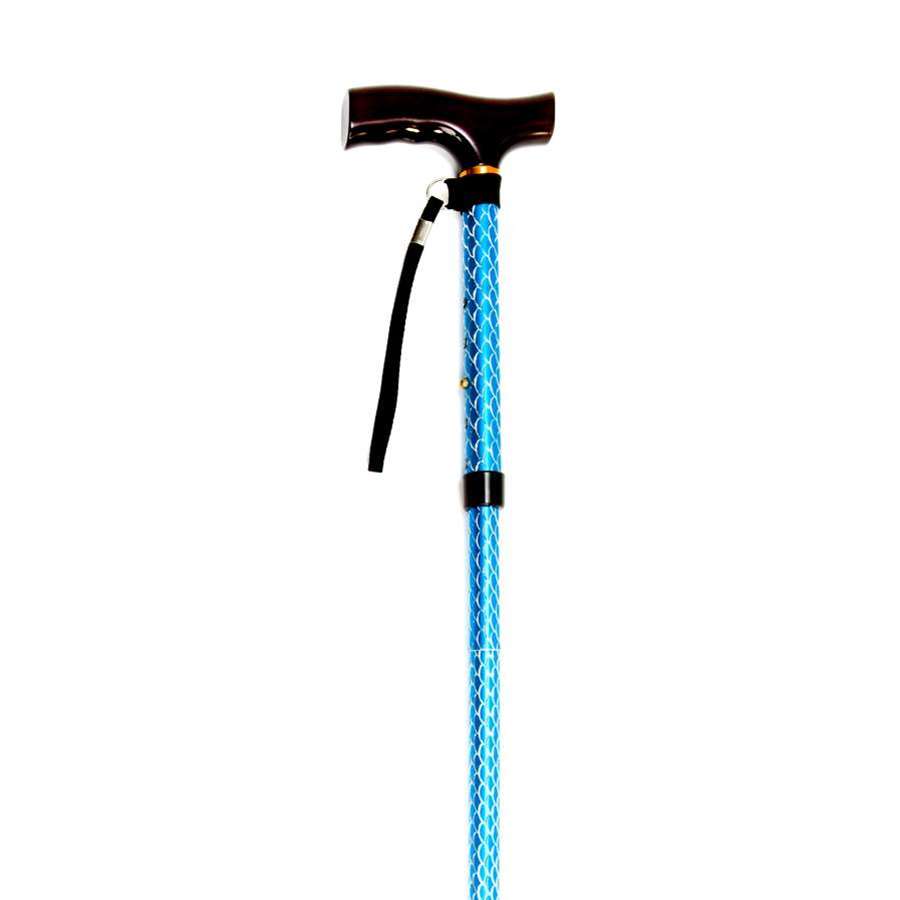 Folding Cane With Strap (Blue Spiral Wave) - Humber Mobility Centre