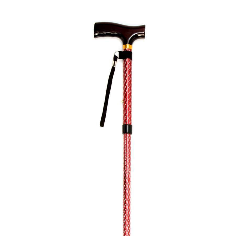 Folding Cane with Strap (Red Spiral Wave) - Humber Mobility Centre