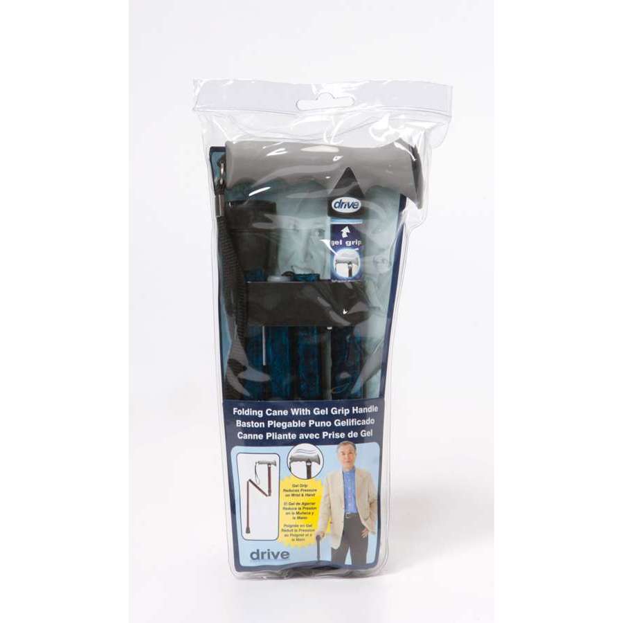 Soft Grip Folding Cane (Blue Crackle Pattern) - Humber Mobility Centre