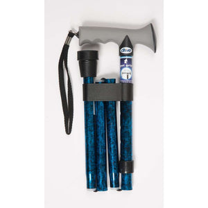 Soft Grip Folding Cane (Blue Crackle Pattern) - Humber Mobility Centre