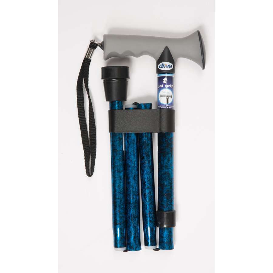 Soft Grip Folding Cane (Blue Crackle Pattern) - Humber Mobility Centre
