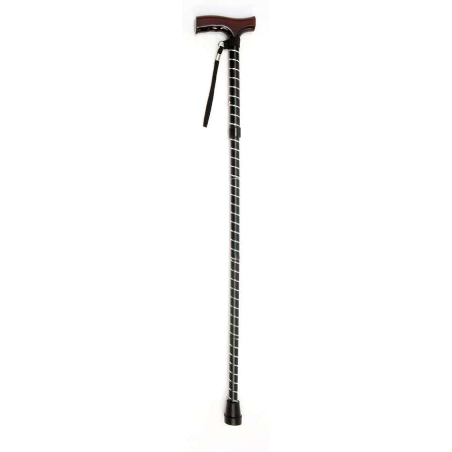 Folding Cane with Strap (Black Stripe) - Humber Mobility Centre