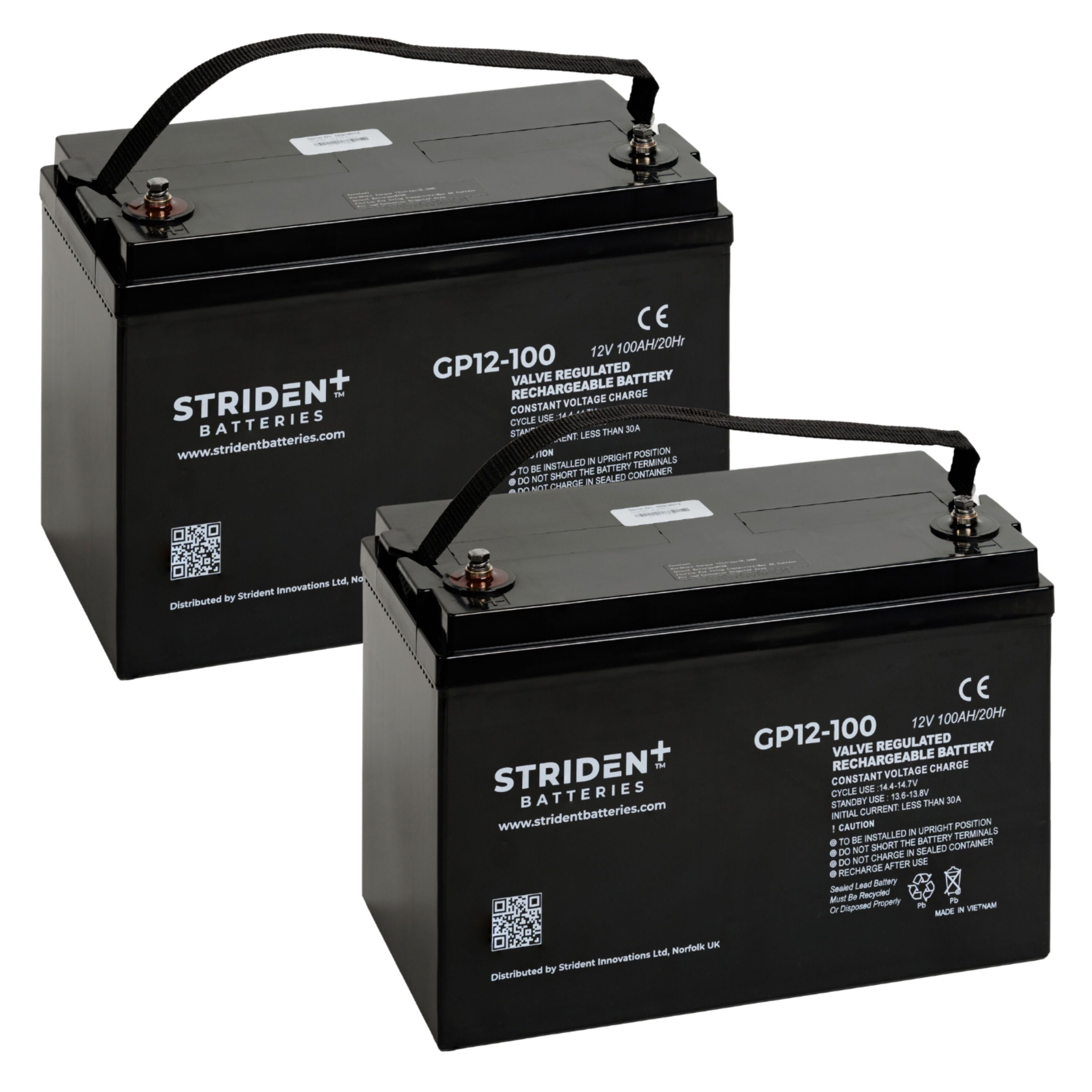 Pair of Strident Mobility Scooter Battery Lead Acid - AGM - 12V 100AH - Humber Mobility Centre