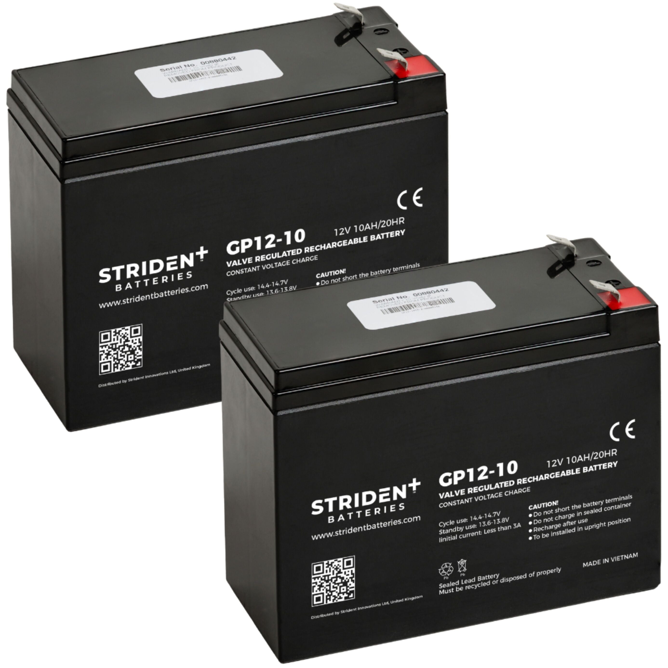 Pair of Strident Mobility Scooter Battery Lead Acid - AGM - 12V 10AH - Humber Mobility Centre