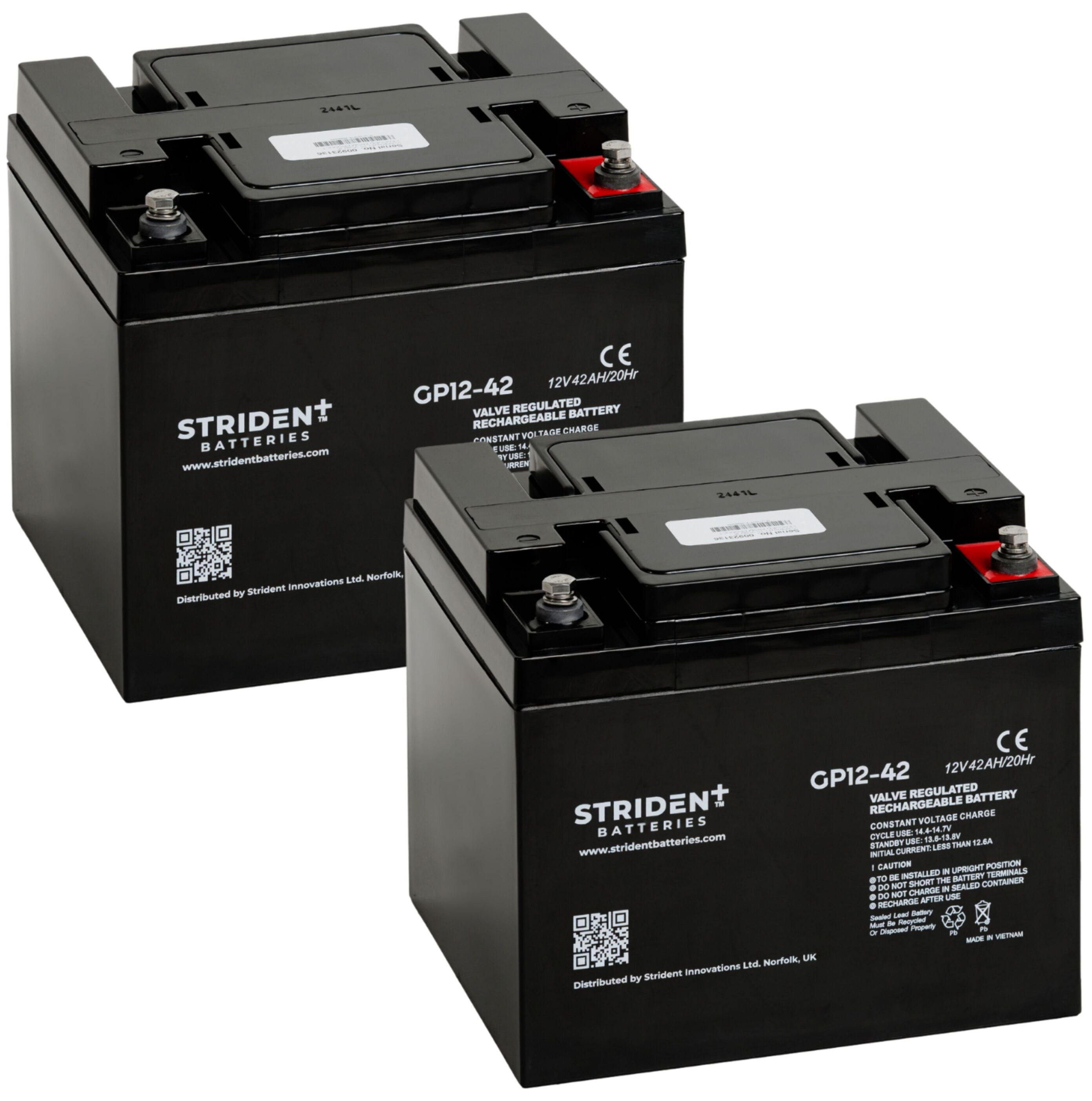 Pair of Strident Mobility Scooter Battery Lead Acid - AGM - 12V 42AH - Humber Mobility Centre