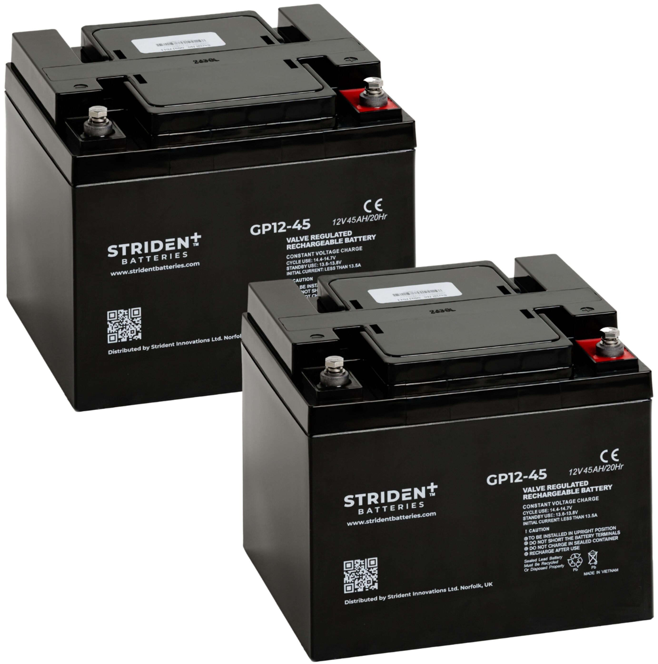 Pair of Strident Mobility Scooter Battery Lead Acid - AGM - 12V 45AH - Humber Mobility Centre