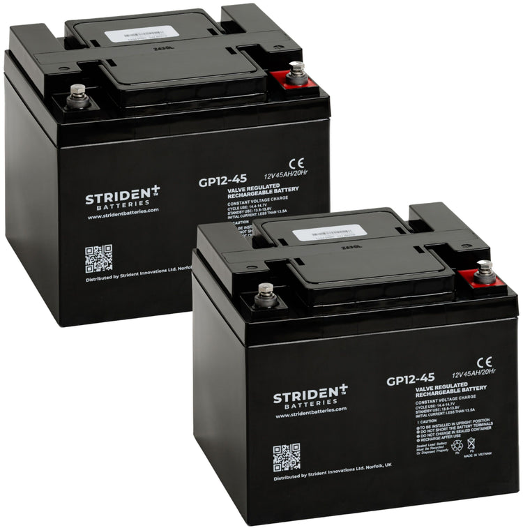 Pair of Strident Mobility Scooter Battery Lead Acid - AGM - 12V 45AH - Humber Mobility Centre