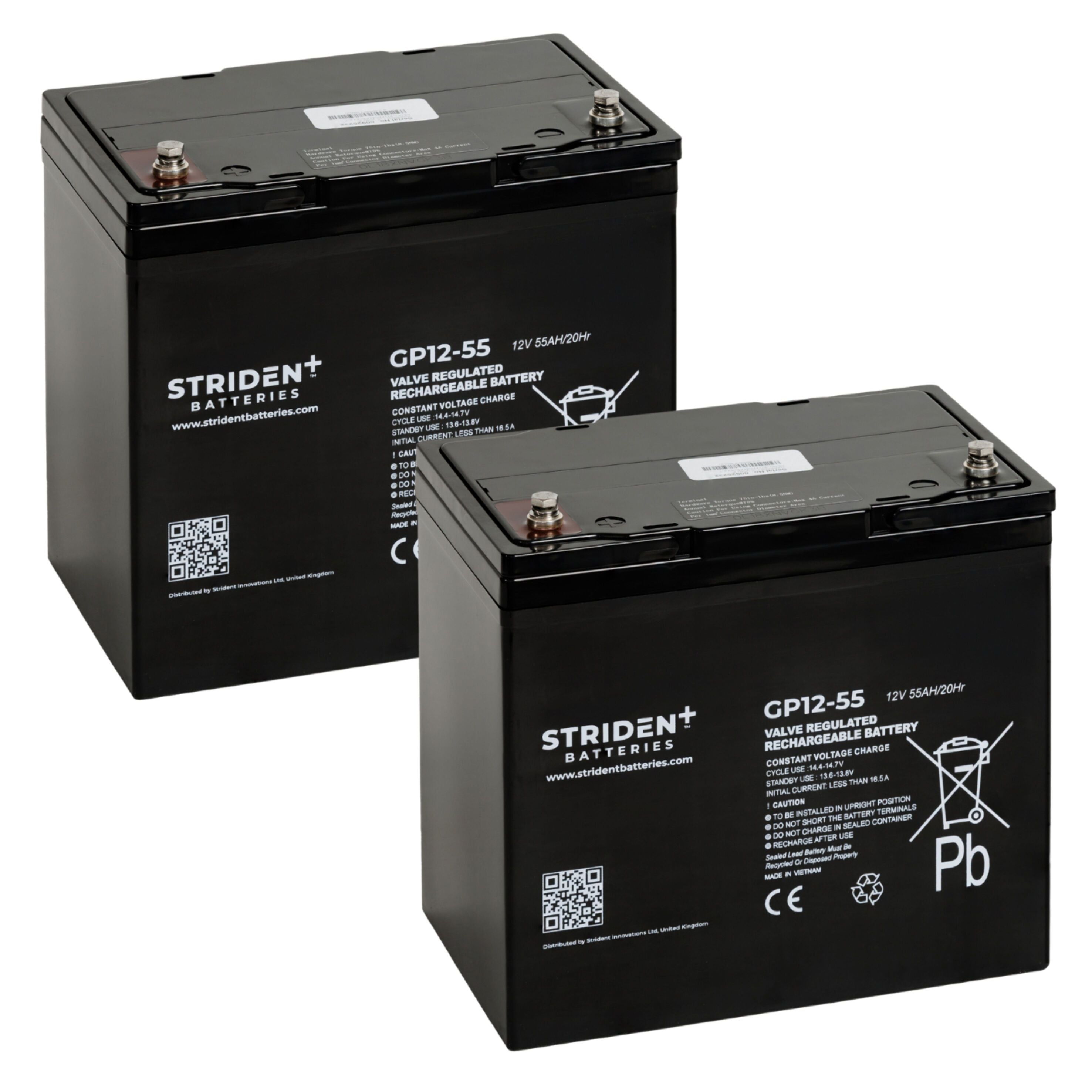 Pair of Strident Mobility Scooter Battery Lead Acid - AGM - 12V 55AH - Humber Mobility Centre