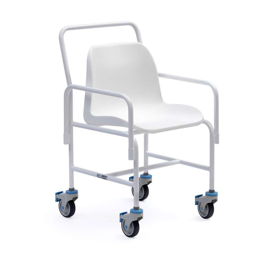 Hallaton Mobile Shower Chair - Fixed Height, 4 Brakes, Detach Arms, 406mm