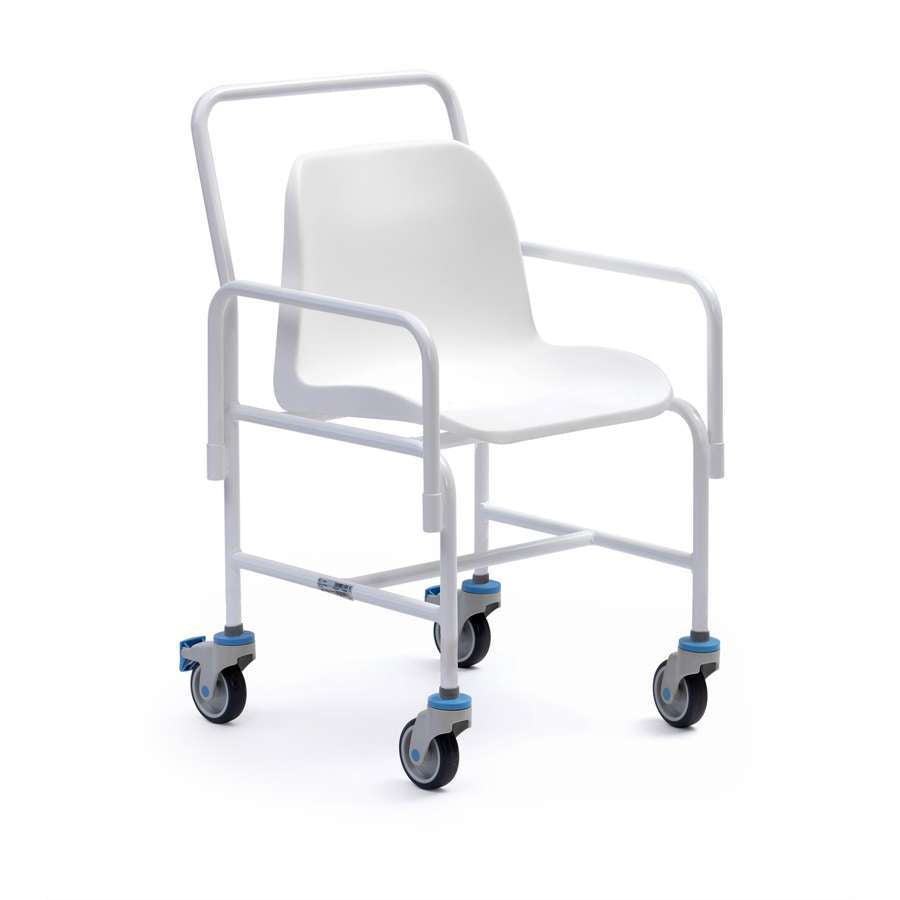 Hallaton Mobile Shower Chair - Fixed Height, 2 Brakes, Detachable Arms