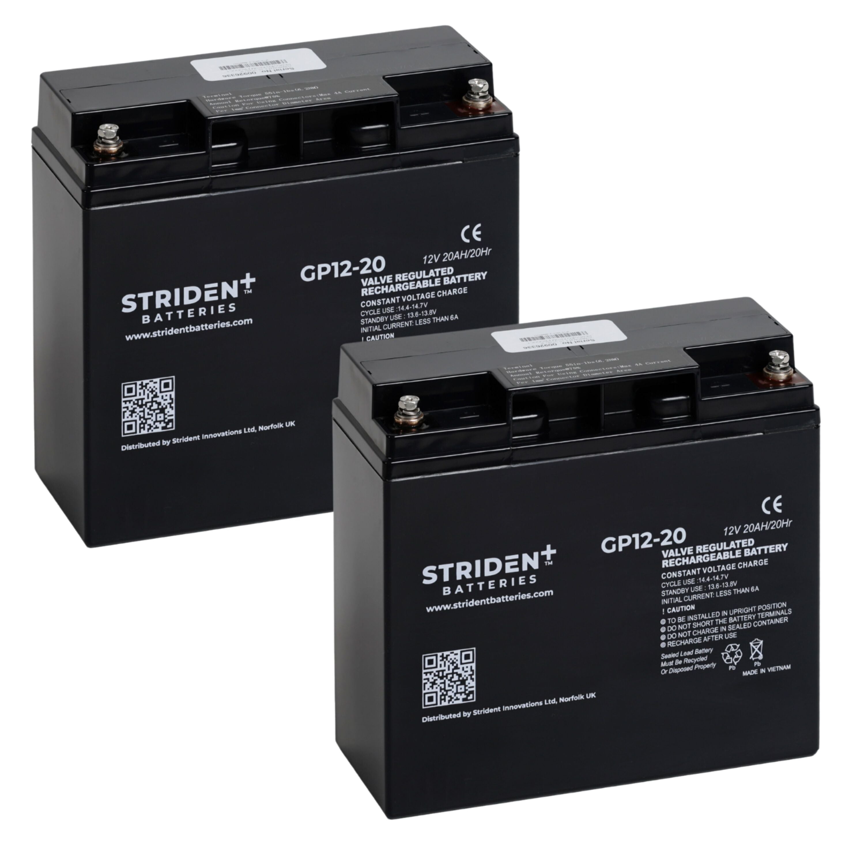 Pair of Strident Mobility Scooter Battery Lead Acid - AGM - 12V 20AH - Humber Mobility Centre