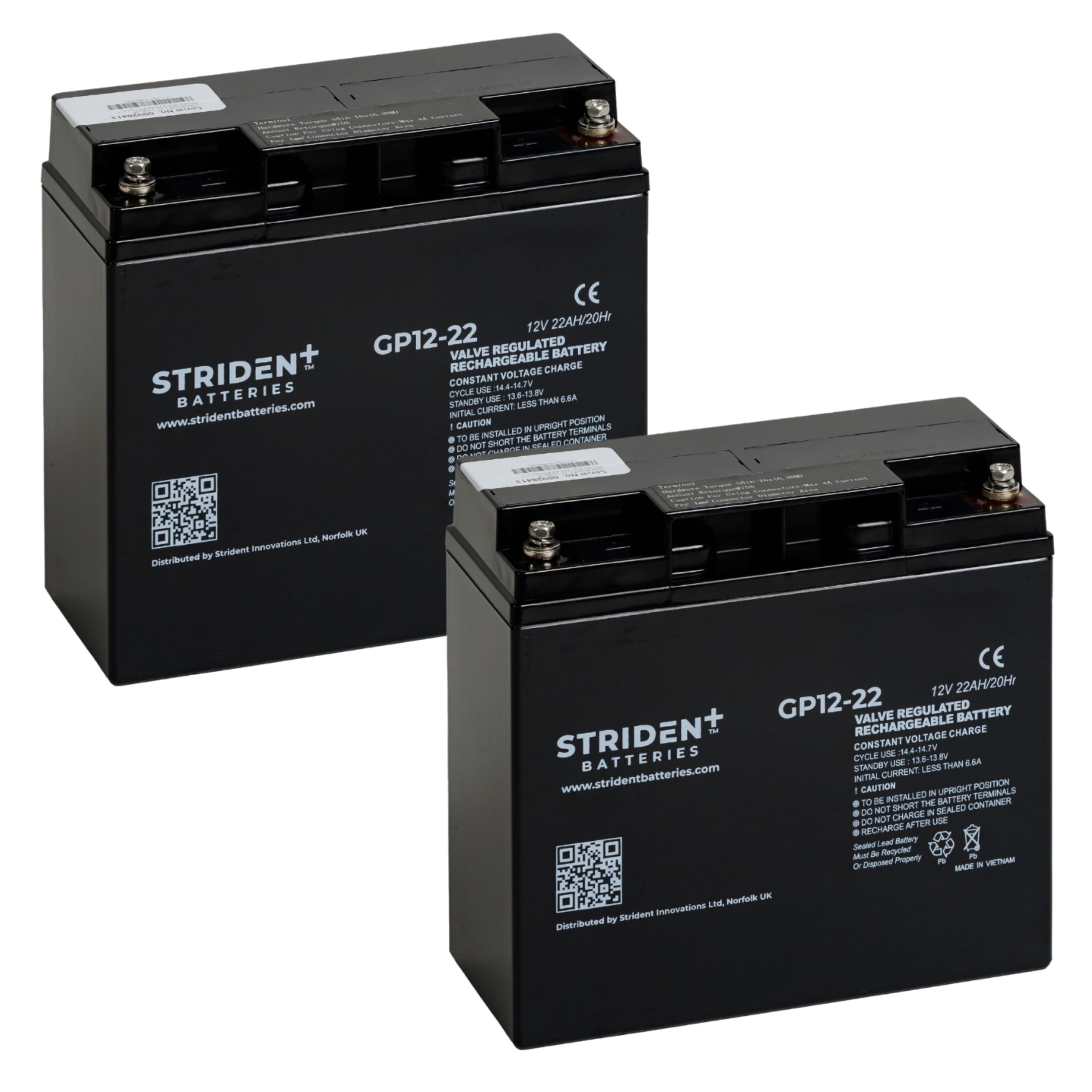 Pair of Strident Mobility Scooter Battery Lead Acid - AGM - 12V 22AH - Humber Mobility Centre