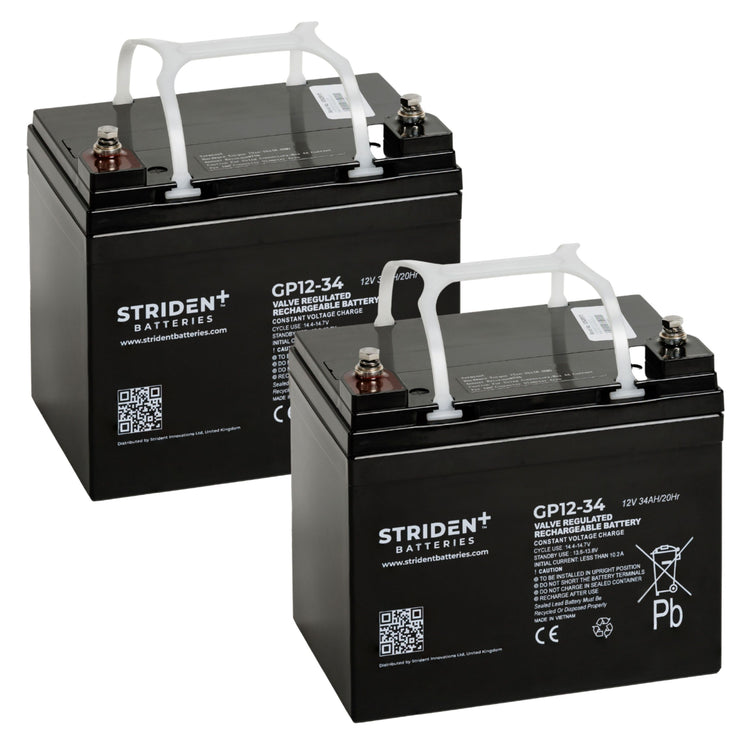 Pair of Strident Mobility Scooter Battery Lead Acid - AGM - 12V 34AH - Humber Mobility Centre