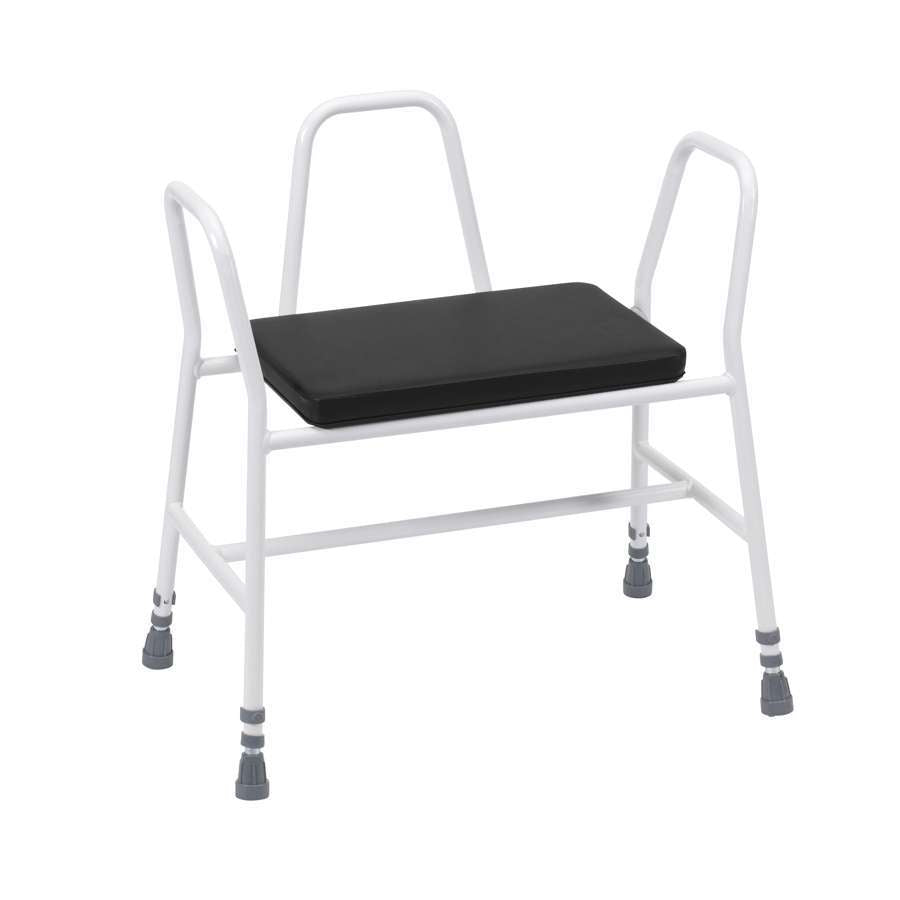 Bariatric Perching Stool - Black PVC Seat, Tubular Armrests and Back