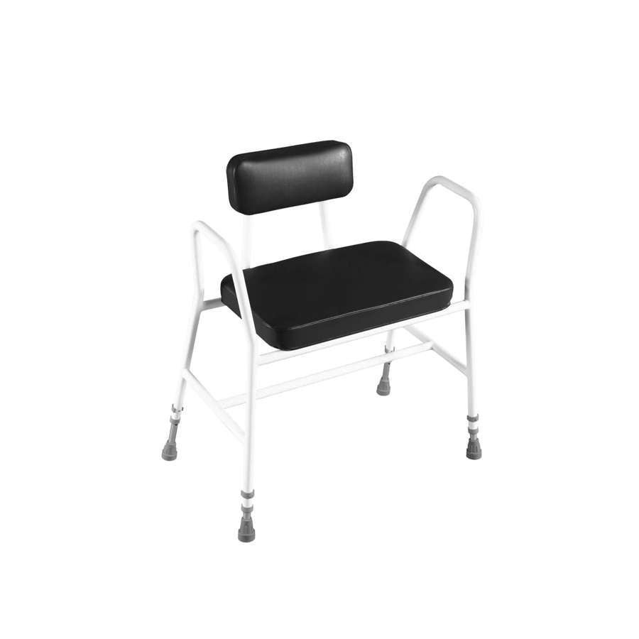 Bariatric Perching Stool - Black PVC Seat with Tubular Armrests and Padded Back