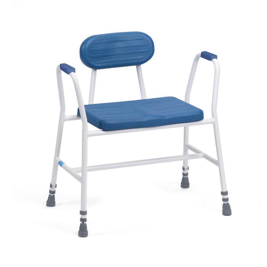 Bariatric Perching Stool - PU Seat, Padded Back, Steel Arms with PU Arm Pads