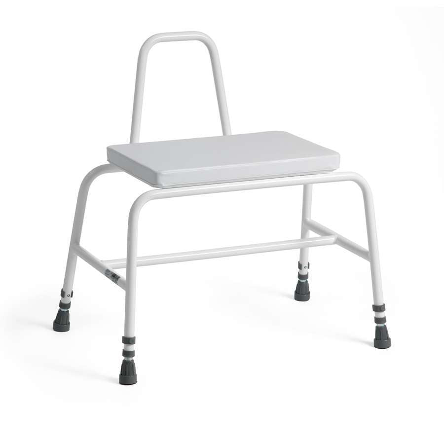 Bariatric Perching Stool - White PVC Seat, Steel Back, No Arms