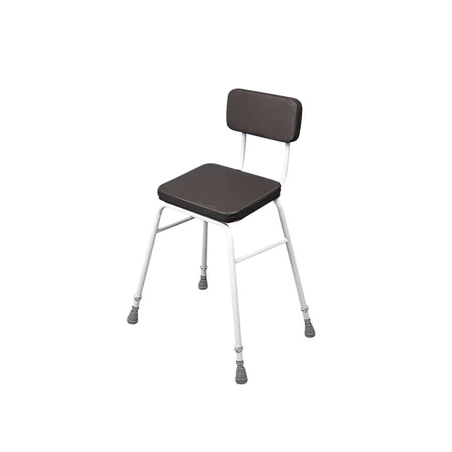 Perching Stool - Black PVC Seat with Padded Back, No Arms