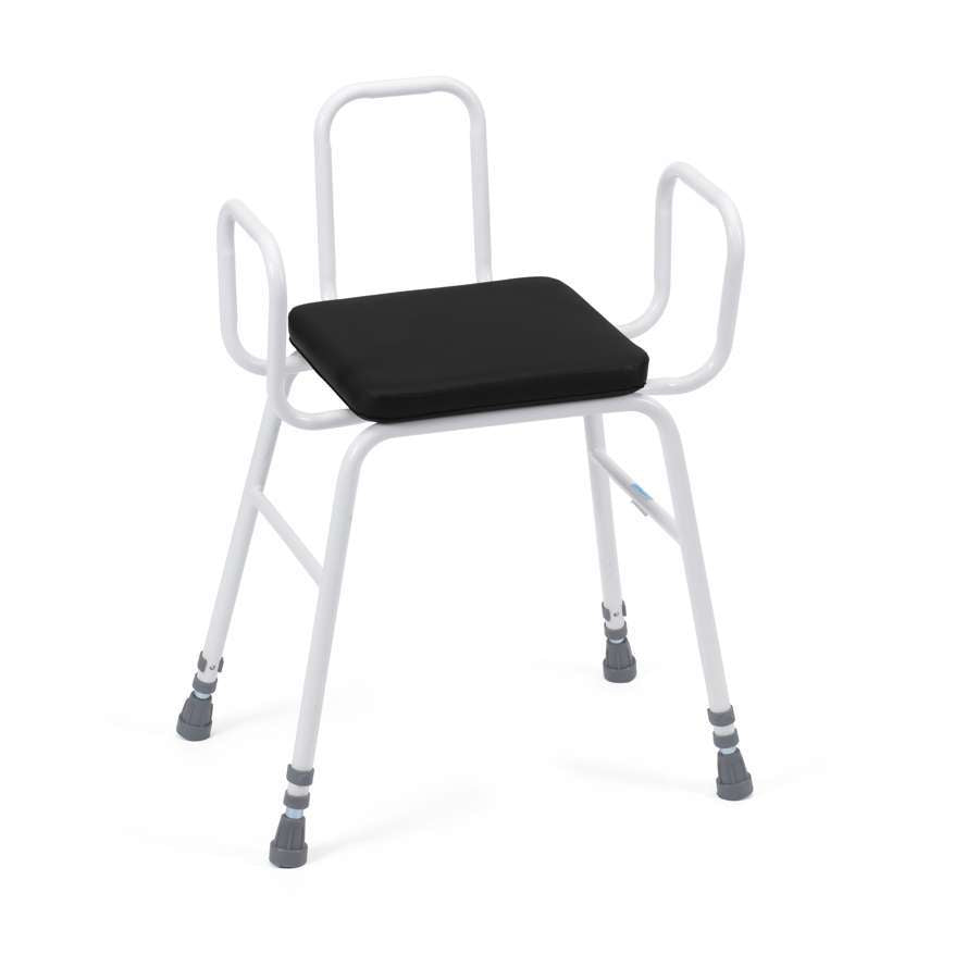 Perching Stool - Black PVC Seat, Tubular Armrests and Back