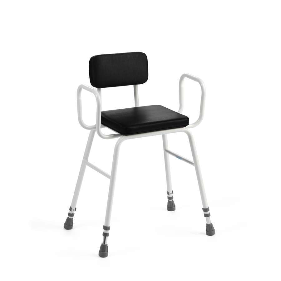 Perching Stool - Black PVC Seat, Tubular Armrests and Padded Back