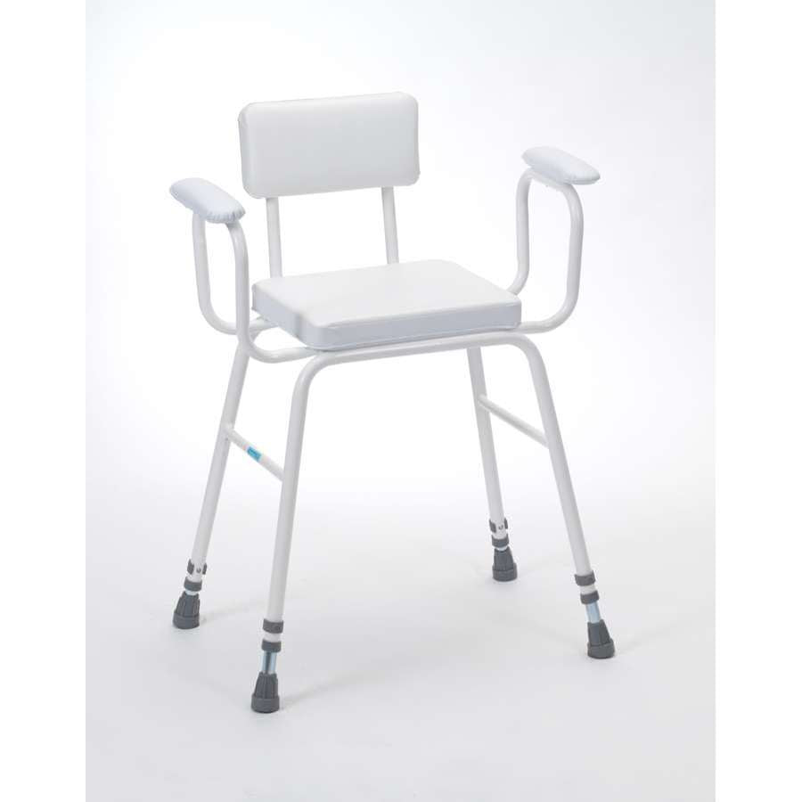 Perching Stool - Black PVC Seat, Padded Back and Armrests