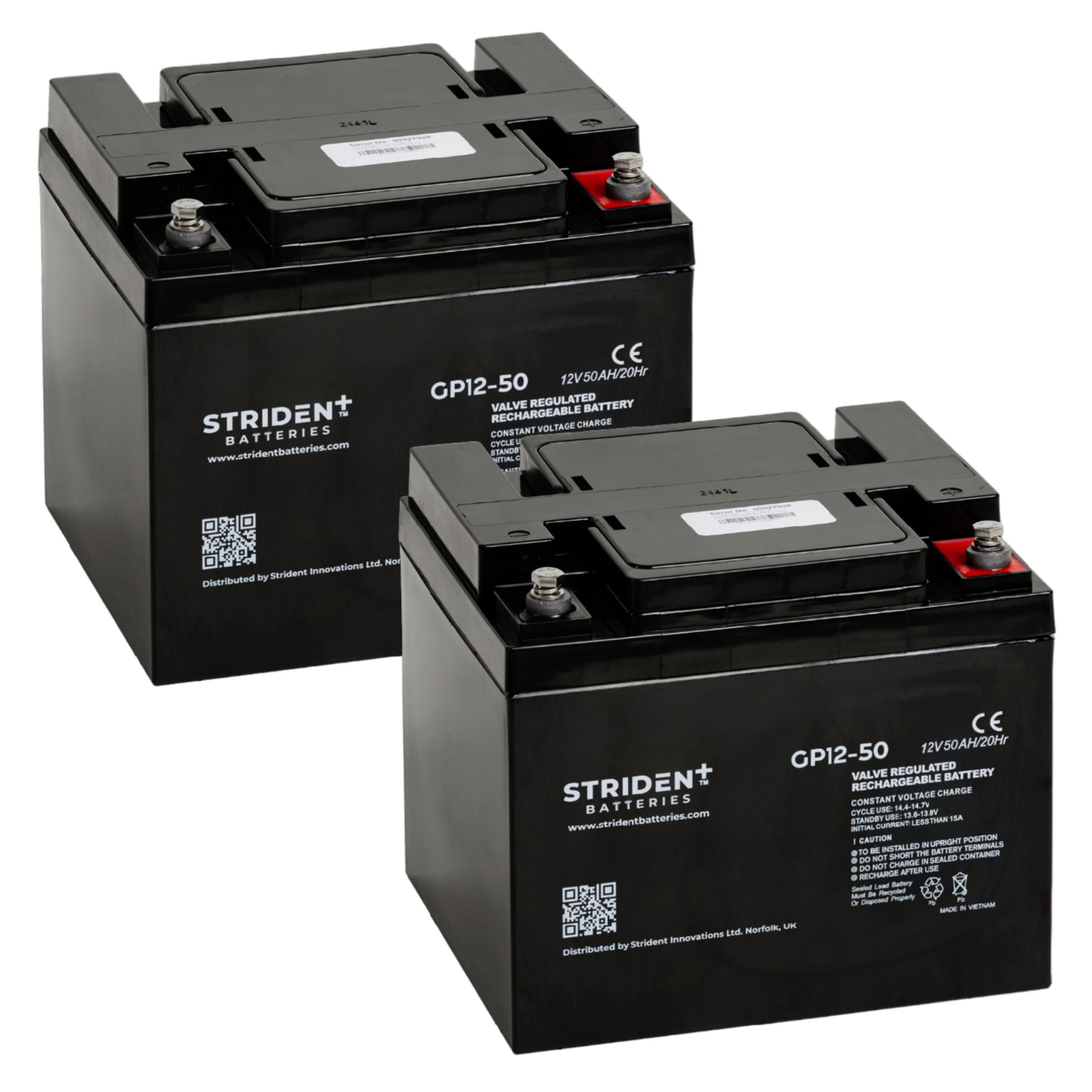 Pair of Strident Mobility Scooter Battery Lead Acid - AGM - 12V 50AH - Humber Mobility Centre