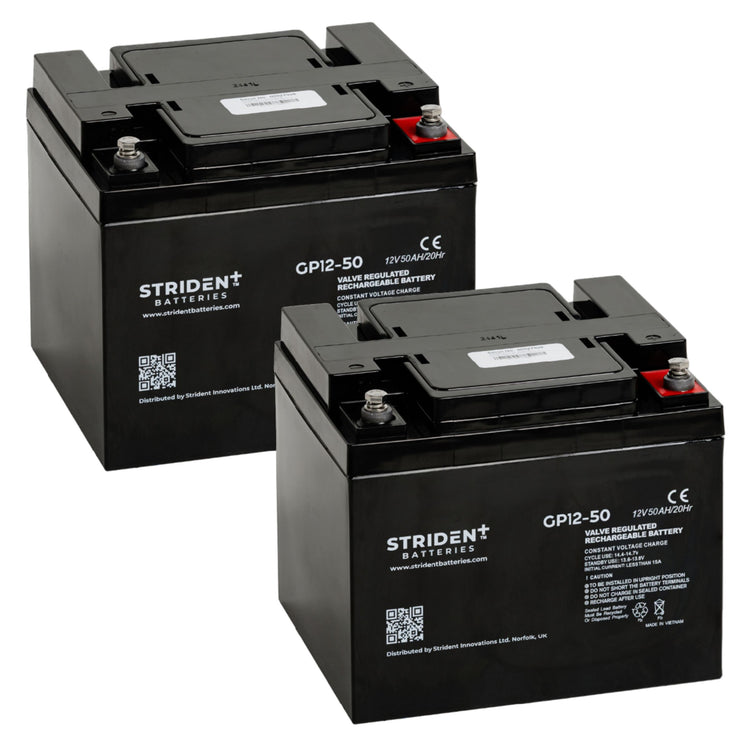 Pair of Strident Mobility Scooter Battery Lead Acid - AGM - 12V 50AH - Humber Mobility Centre