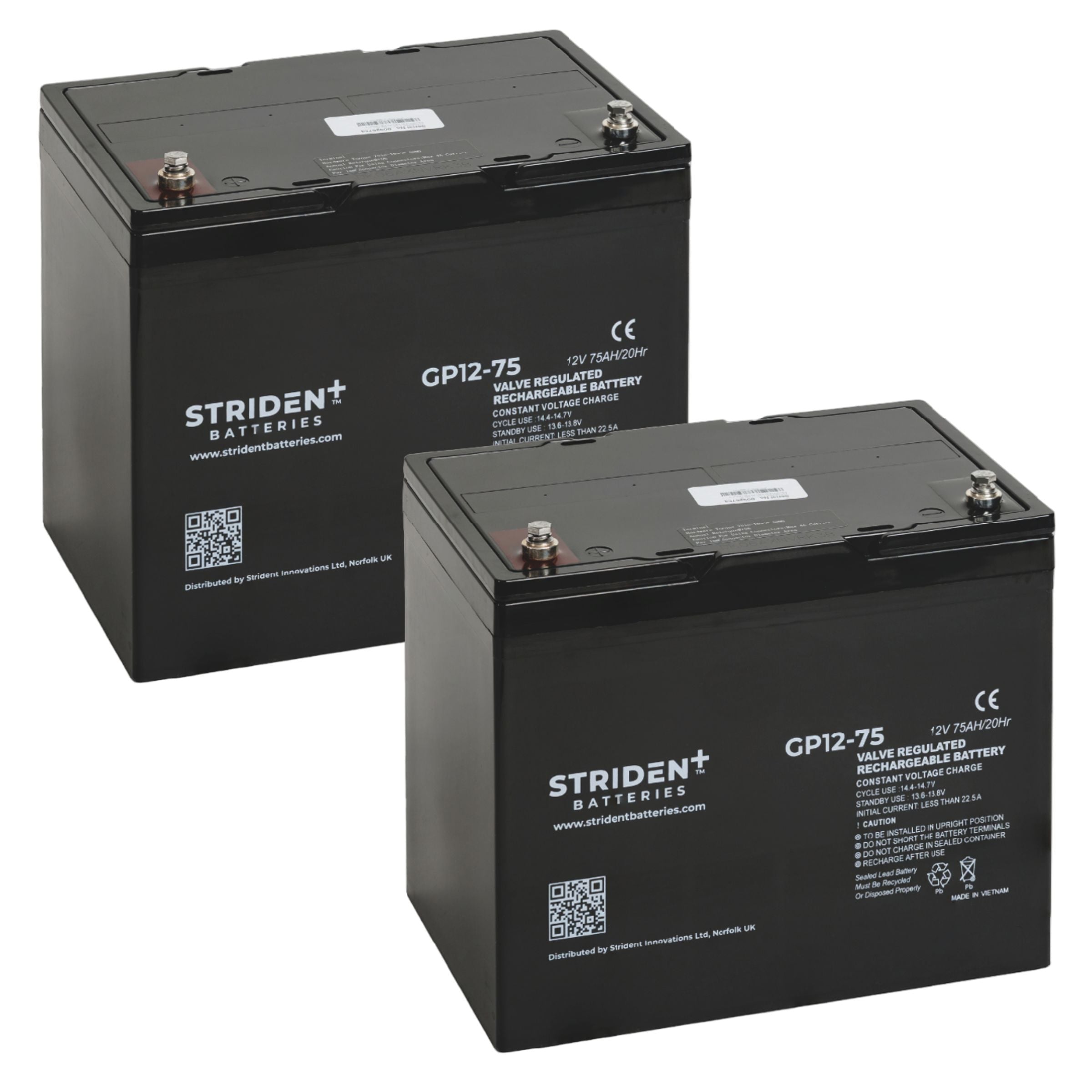 Pair of Strident Mobility Scooter Battery Lead Acid - AGM - 12V 75AH - Humber Mobility Centre