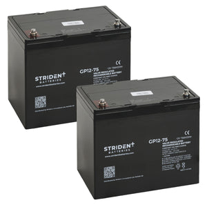 Pair of Strident Mobility Scooter Battery Lead Acid - AGM - 12V 75AH - Humber Mobility Centre