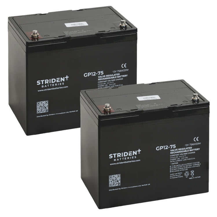 Pair of Strident Mobility Scooter Battery Lead Acid - AGM - 12V 75AH - Humber Mobility Centre