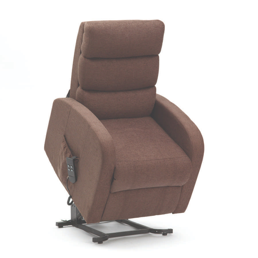 Three Tier Back Fabric Single Motor Riser Recliner in Brown