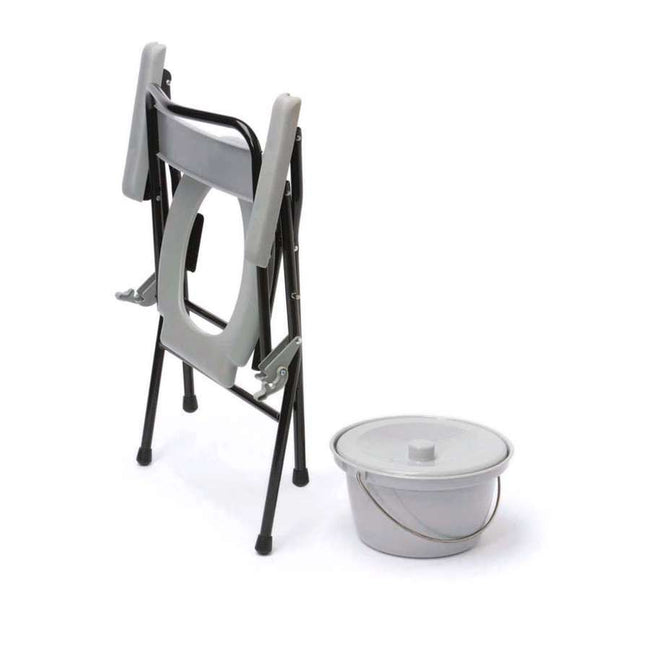 Folding Commode Chair – Portable Steel Frame with Bucket