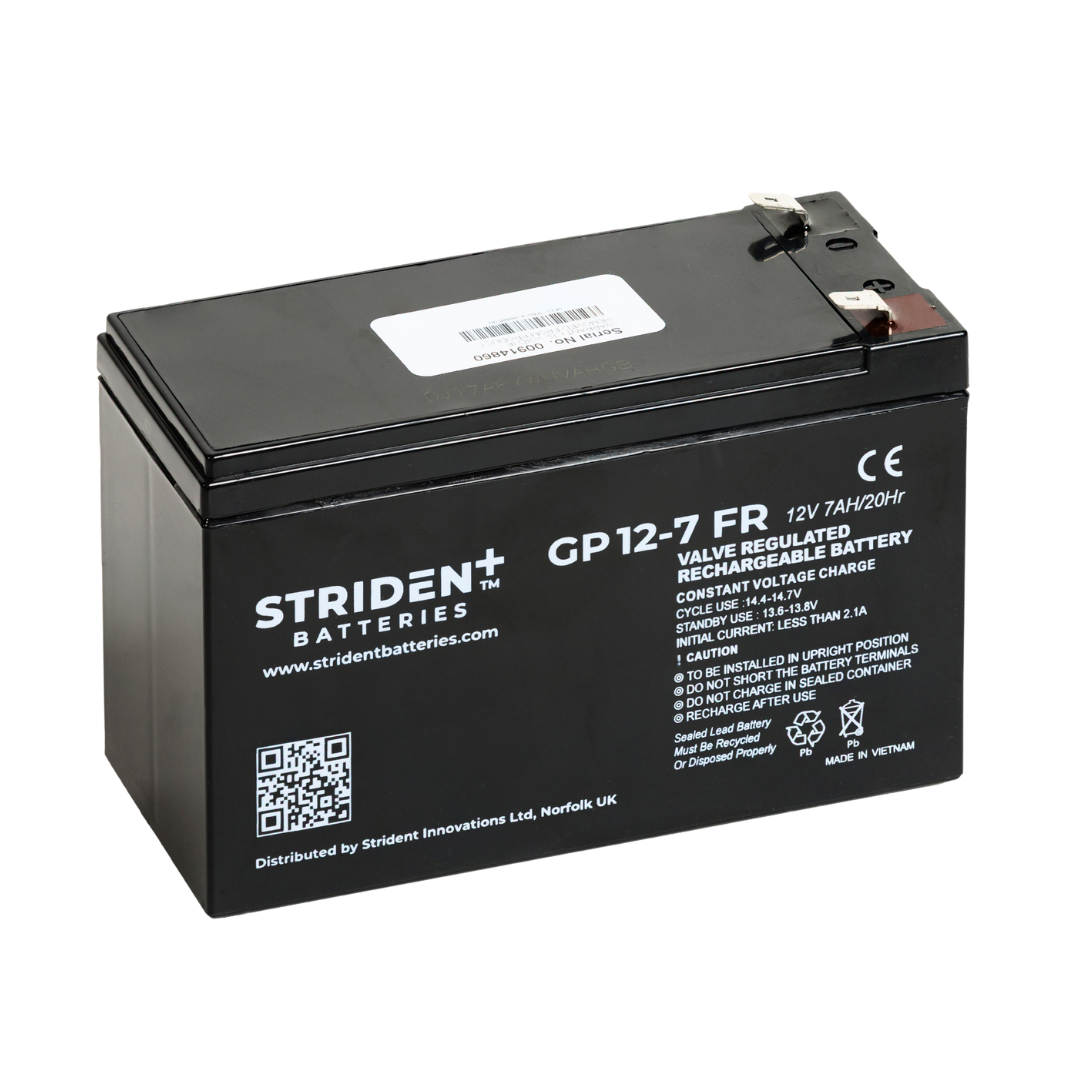 Strident Stairlift Battery Lead Acid - AGM - 12V 7AH Fire Retardant Wide Terminals - Humber Mobility Centre