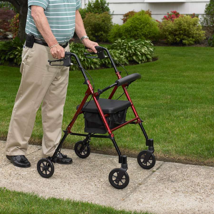 Adjustable Seat Height Rollator (Red)