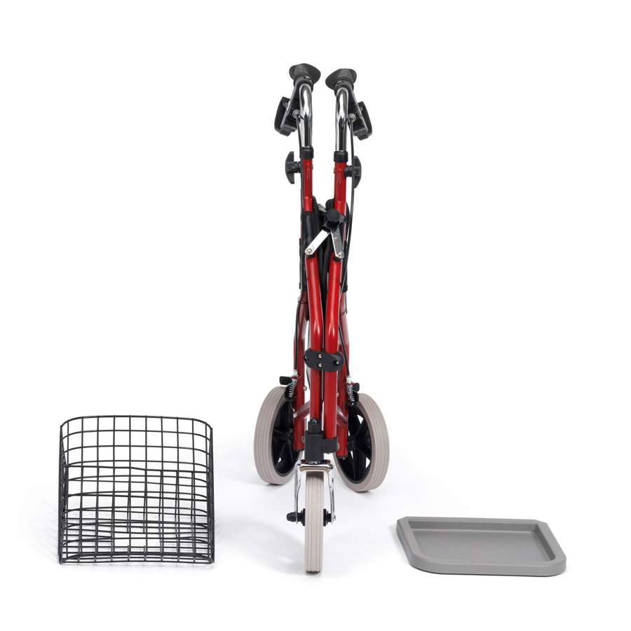 Steel Tri-Walker With Bag, Basket & Tray - Red (2 Pcs)