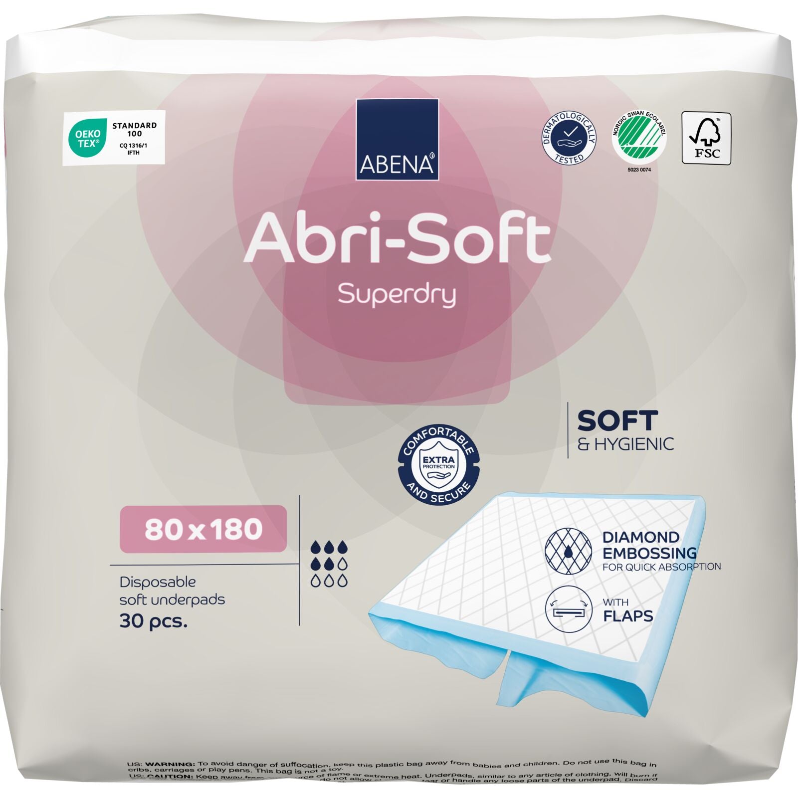 Abena Abri-Soft Superdry Bed Pads with Flaps – 80×180 cm, 1500ml (Pack of 30)